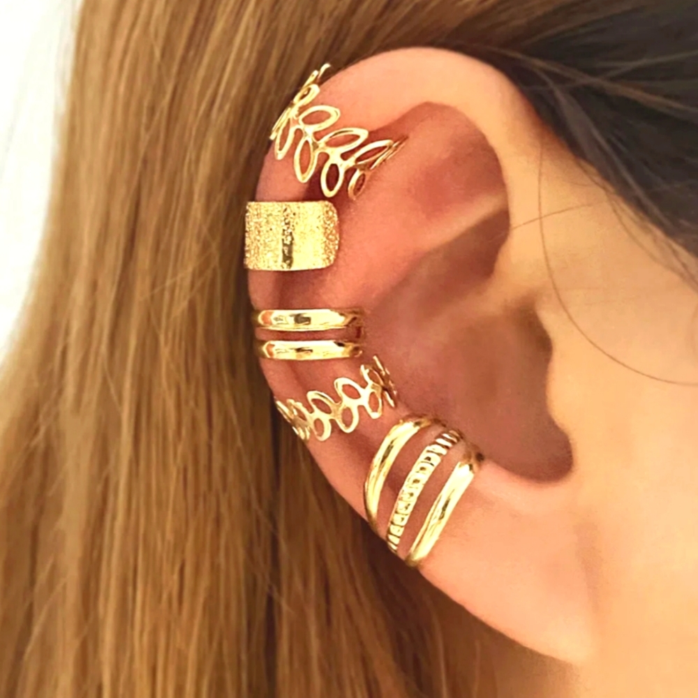 Golden Leaf Boho Ear Clips, 5pc